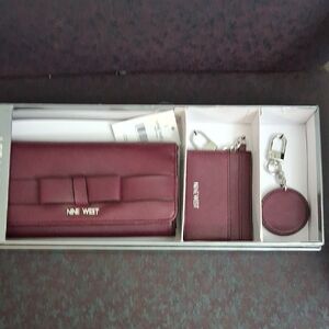 Nine West Maroon Wallet and Keychain Trio